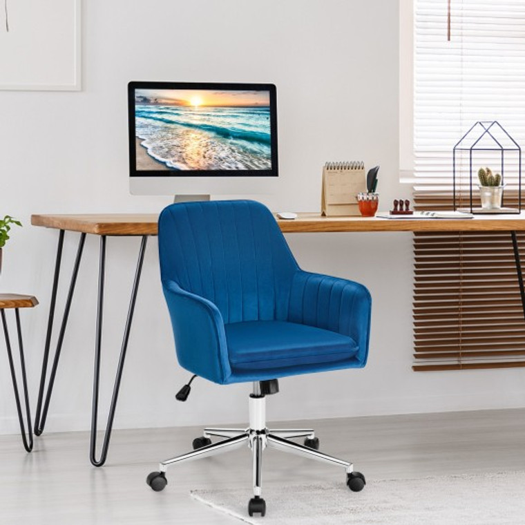 Velvet Accent Office Armchair With Adjustable Swivel And Removable Cushion-Blue CB10252BL