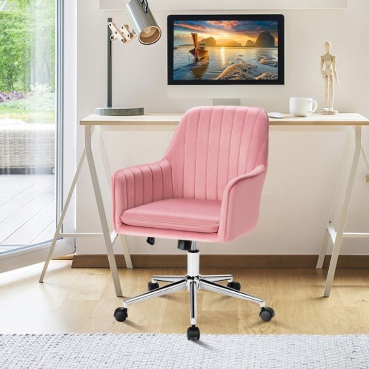 Velvet Accent Office Armchair With Adjustable Swivel And Removable Cushion-Pink CB10252PI