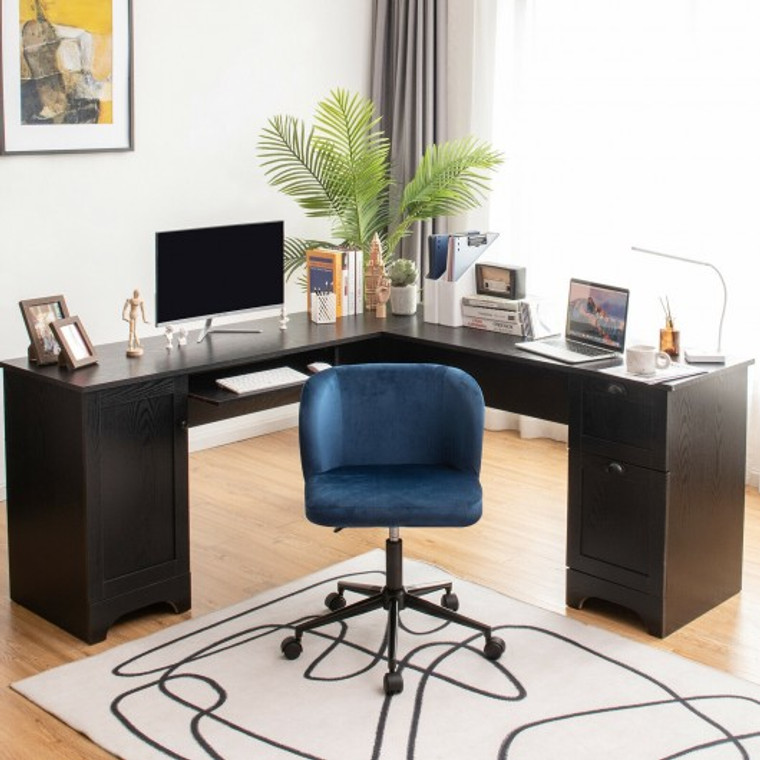 Armless Adjustable Swivel Velvet Home Office Leisure Vanity Chair-Blue CB10250BL