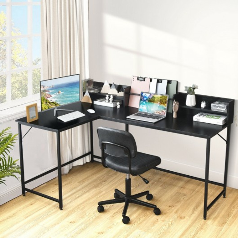 5.5 Inch L-Shaped Computer Desk With Bookshelf-Black HW67480BK