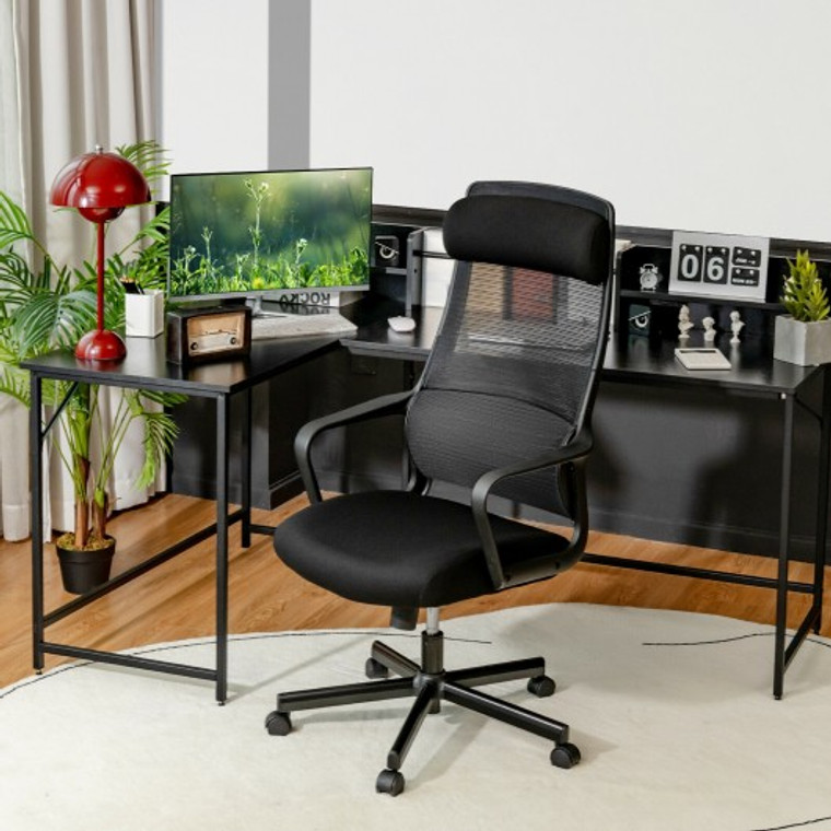 Adjustable Mesh Office Chair With Heating Support Headrest-Black CB10296DK