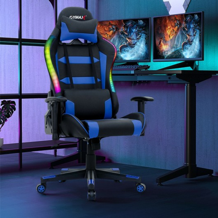 Adjustable Swivel Gaming Chair With Led Lights And Remote-Blue CB10222BL