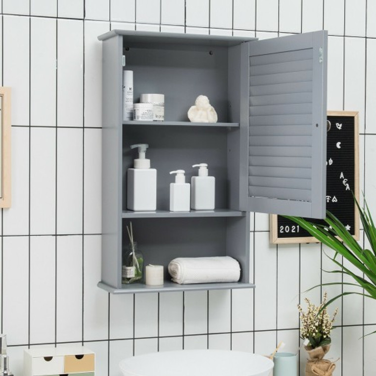 Bathroom Wall Mount Storage Cabinet Single Door With Height Adjustable Shelf-Gray BA7597GR