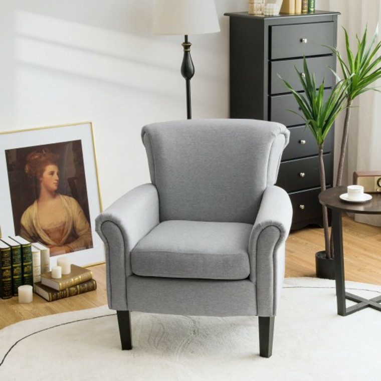 Modern Upholstered Fabric Accent Chair With Rubber Wood Legs-Light Gray HV10089GR