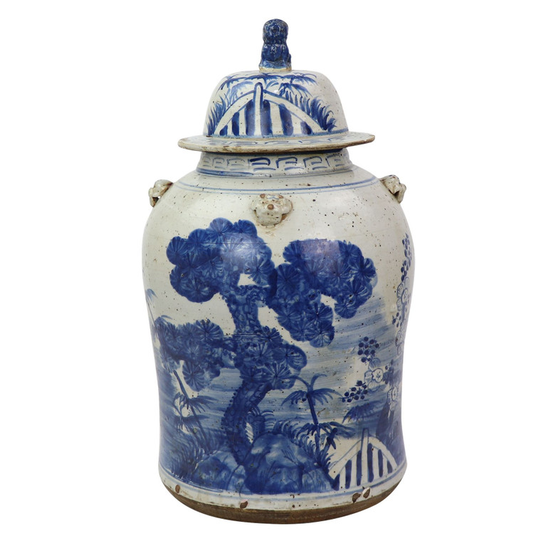 Vintage Temple Jar Pine Motif - Large 1218G-L By Legend Of Asia