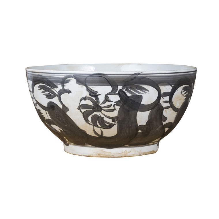 Black Porcelain Bowl Twisted Flower Motif 1540E By Legend Of Asia