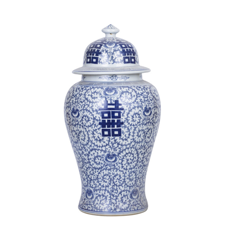 Blue And White Double Happiness Floral Temple Jar - Large 1574L By Legend Of Asia