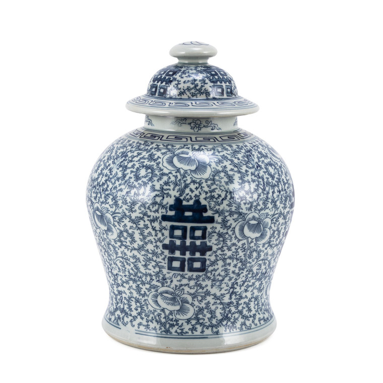 Blue And White Double Happiness Floral Temple Jar - Small 1574S By Legend Of Asia