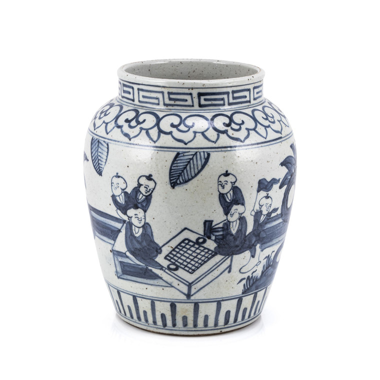 Blue And White Open Top Jar Kids Playing Chess 1592A By Legend Of Asia