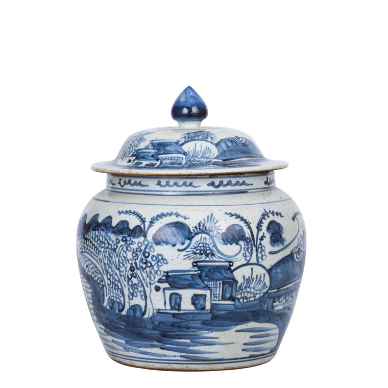 Blue And White Landscape Lidded Jar 1592C By Legend Of Asia
