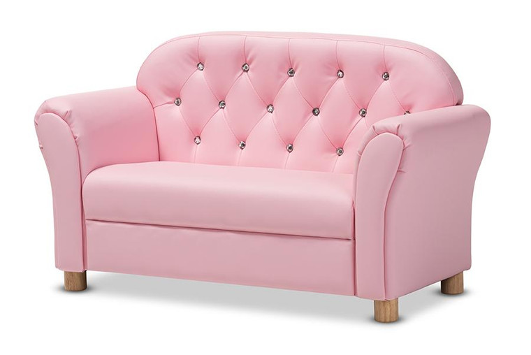 Baxton Studio Contemporary Pink Faux Leather 2-Seater Kids Loveseat LD2212-Pink-LS
