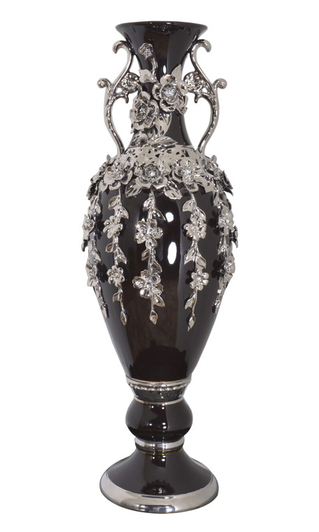 AFD Home 12020236 Black And Silver Floret Jeweled Stunning Vase 35 Inches Tall