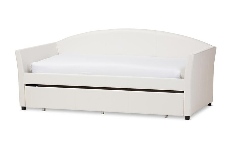 Baxton Studio London Leather Arched Back Sofa Twin Daybed w/Trundle London-White-Daybed