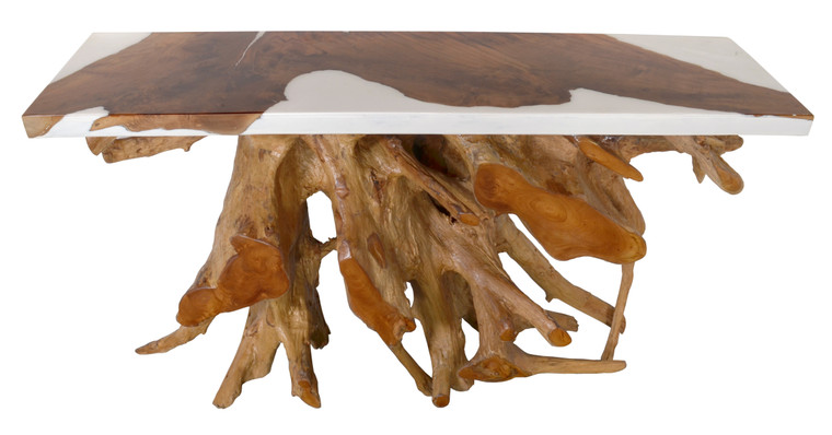 AFD Home 12019748 60 Inch Teak Root Console White Resin