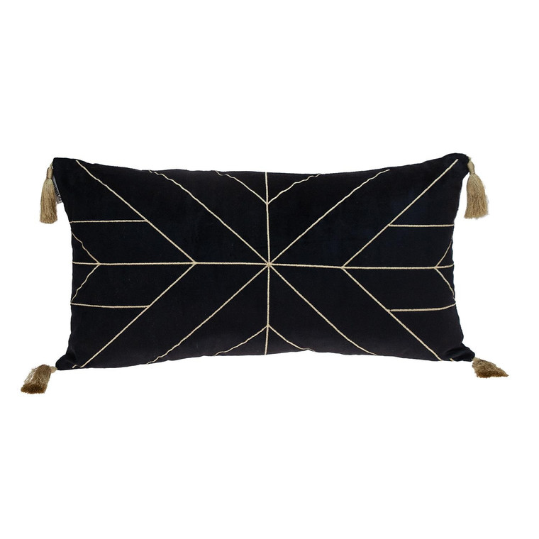 Homeroots Black And Gold Geo Velvet Lumbar Pillow With Gold Tassels 402668