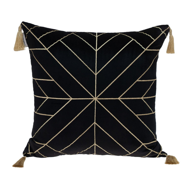 Homeroots Black And Gold Geo Velvet Throw Pillow With Gold Tassels 402795