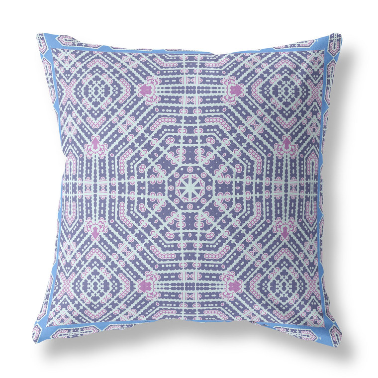 Homeroots 28" Lilac Blue Geostar Indoor Outdoor Throw Pillow 415041