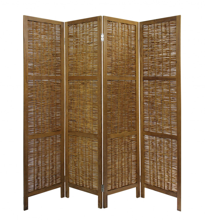 Homeroots Brown Willow Four Panel Room Divider Screen 415089
