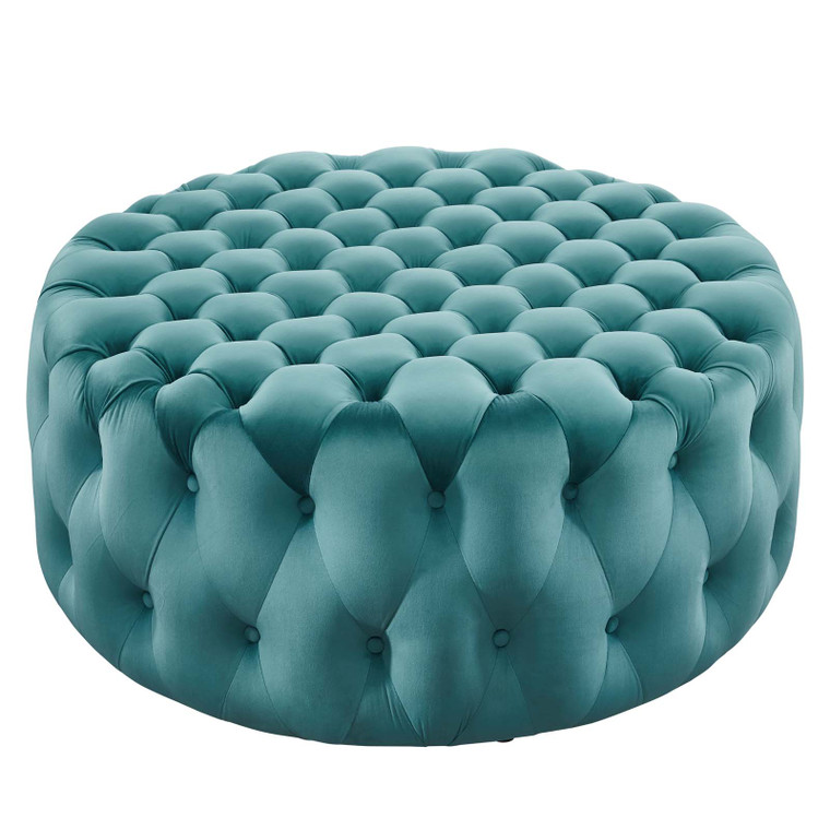 Amour Tufted Button Large Round Performance Velvet Ottoman - Sea Blue EEI-5469-SEA By Modway Furniture