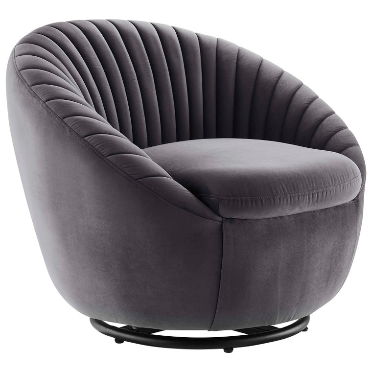 Whirr Tufted Performance Velvet Performance Velvet Swivel Chair - Black Gray EEI-5004-BLK-GRY By Modway Furniture
