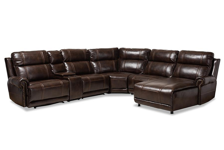 Baxton Studio Brown Faux Leather Upholstered 6-Piece Sectional Recliner Sofa