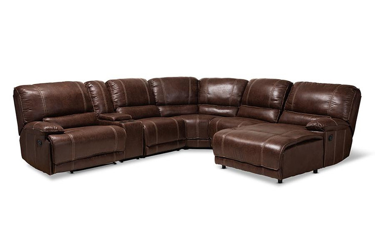 Best Baxton Studio Brown Faux Leather Upholstered 6-Piece Sectional Recliner Sofa