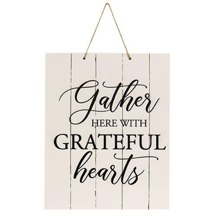 Gather Here With Grateful Hearts Vertical Pallet Board Rope Sign G14802 By CWI Gifts