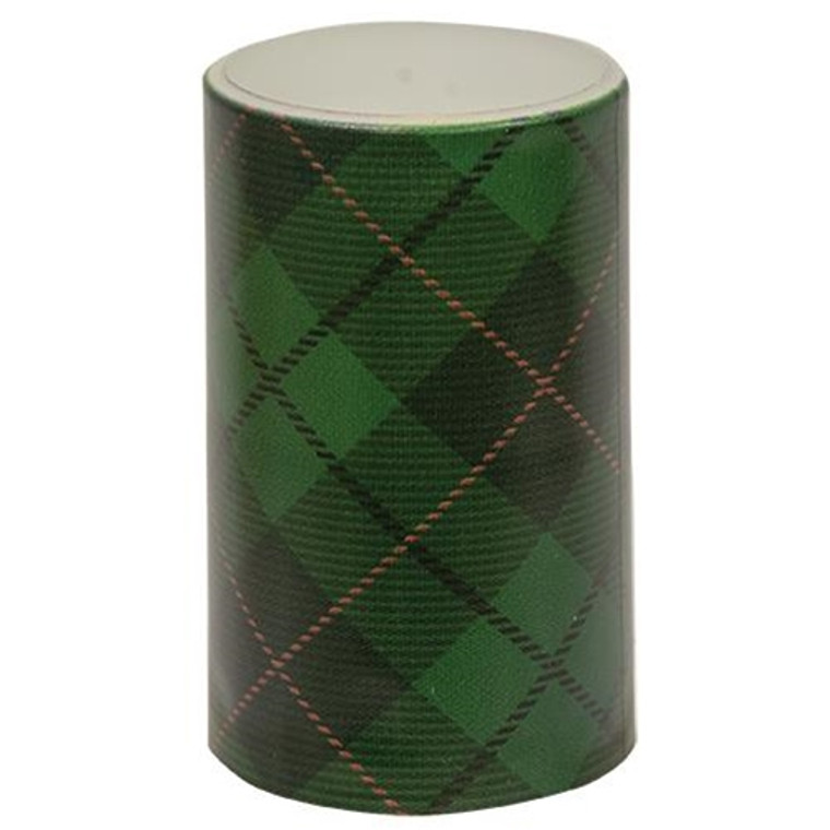Green Plaid Timer Pillar 3" X 5" G84927 By CWI Gifts