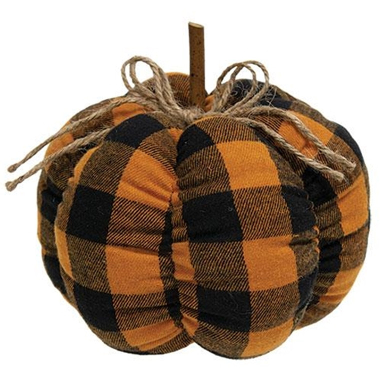 Orange & Black Buffalo Check Stuffed Pumpkin 6.5" GCS38170 By CWI Gifts