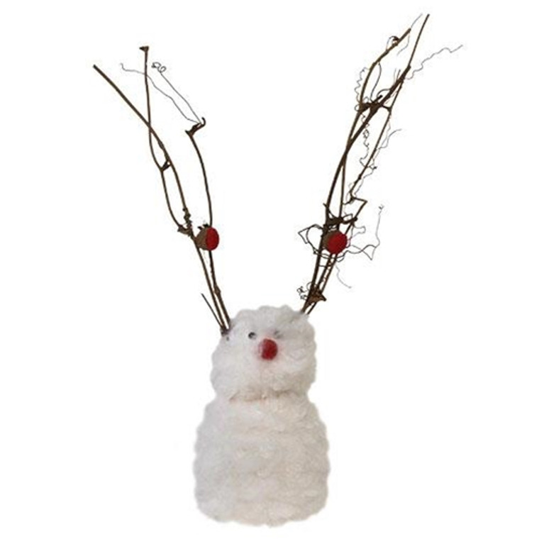 Fluffy Snowman W/Twig Reindeer Antlers GQHT2602 By CWI Gifts