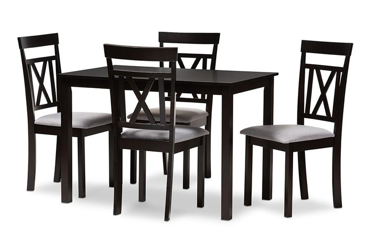Baxton Studio Espresso Brown And Grey Fabric Upholstered 5-Piece Dining Set