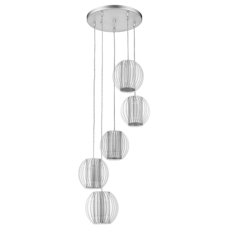 Homeroots Five Light Acrylic And Steel Shade Hanging Globe Light 399197