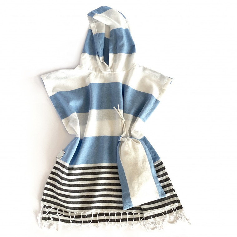 Homeroots Blue Black And White Striped Design Poncho Towel 401816