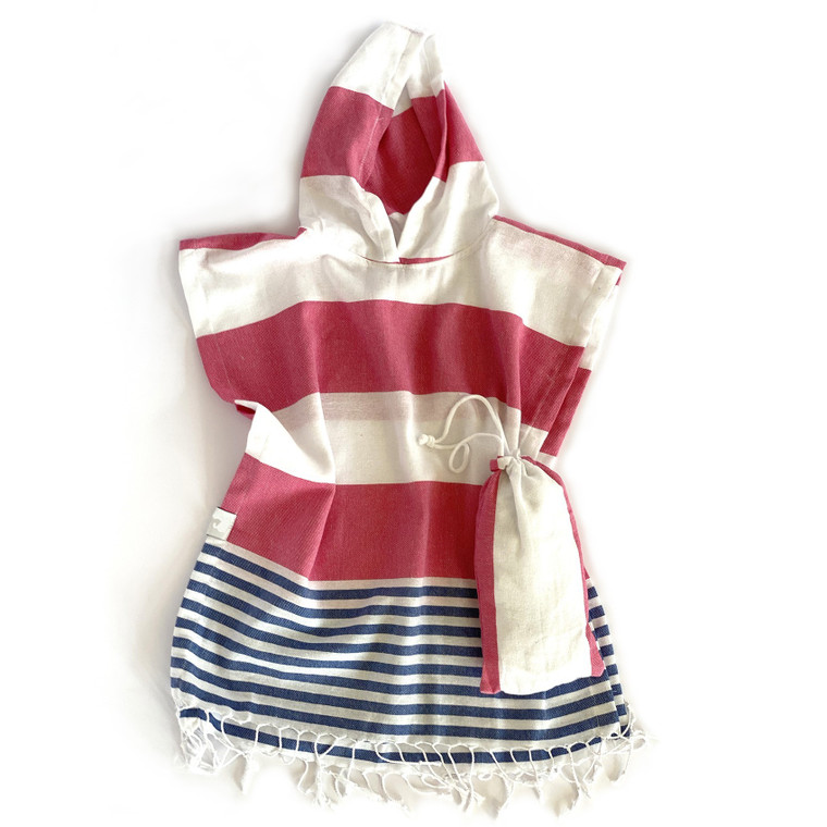 Homeroots Navy Blue Red And White Striped Design Poncho Towel 401818