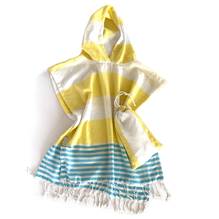 Homeroots Yellow Aqua And White Striped Design Poncho Towel 401820