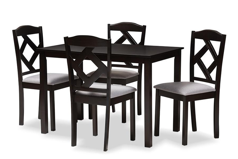 Best Baxton Studio Espresso Brown And Grey Fabric Upholstered 5-Piece Dining Set