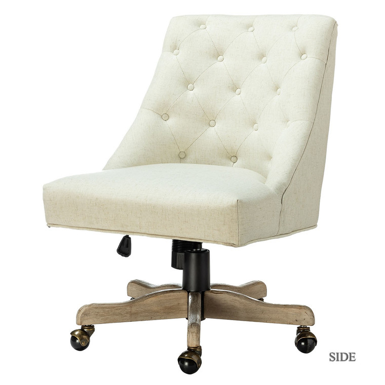 Homeroots Ivory Tufted Back Linen Style Rolling Office Chair 403558