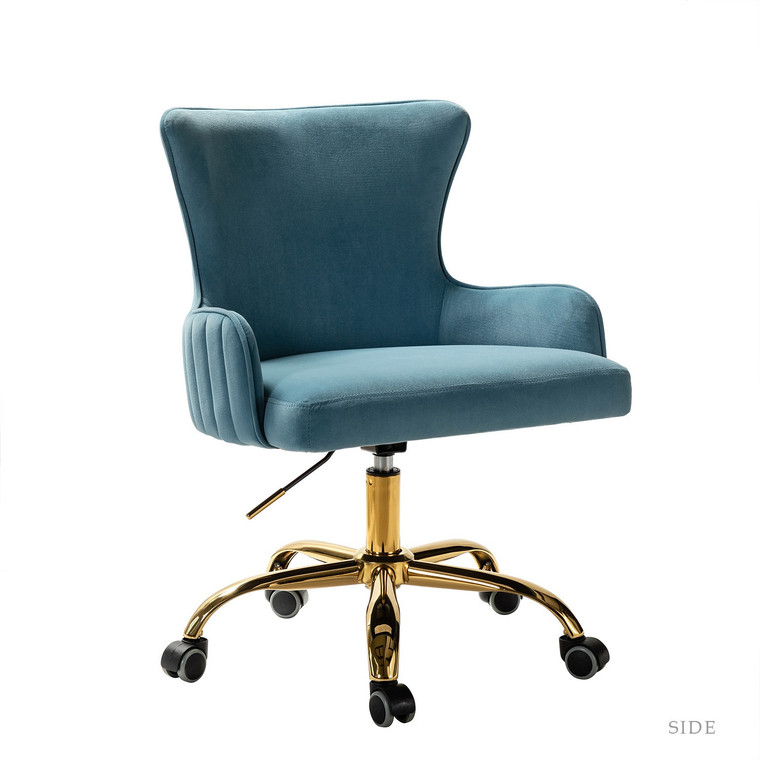 Homeroots Back Channel Teal And Gold Rolling Office Chair 403566