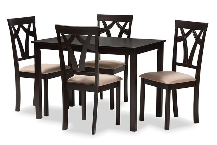 Baxton Studio Espresso Brown And Sand Fabric Upholstered 5-Piece Dining Set