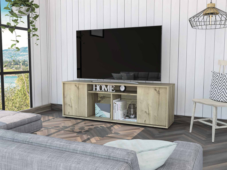 Homeroots Rustic Natural Tv Stand Media Center With Two Cabinets 403732