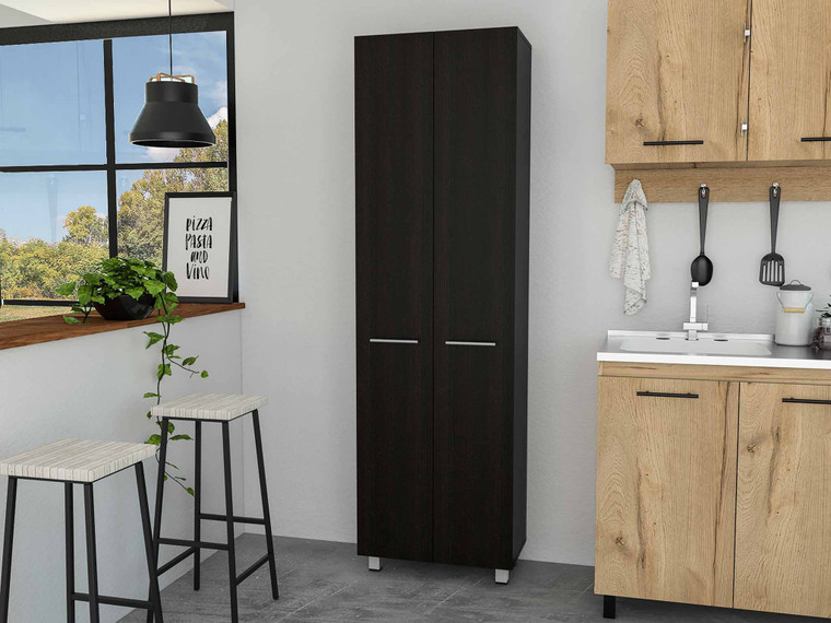 Homeroots Thea Black Pantry Cabinet 403768