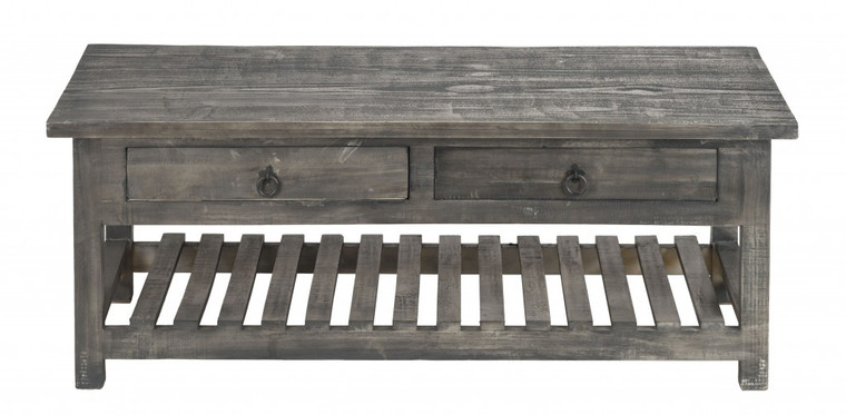 Homeroots Rustic Gray Wash Wooden Coffee Table With Storage 417591