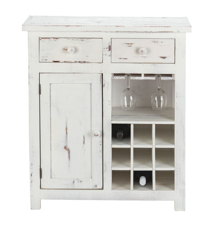 Homeroots Rustic White Wine Cabinet With Two Drawers 469152