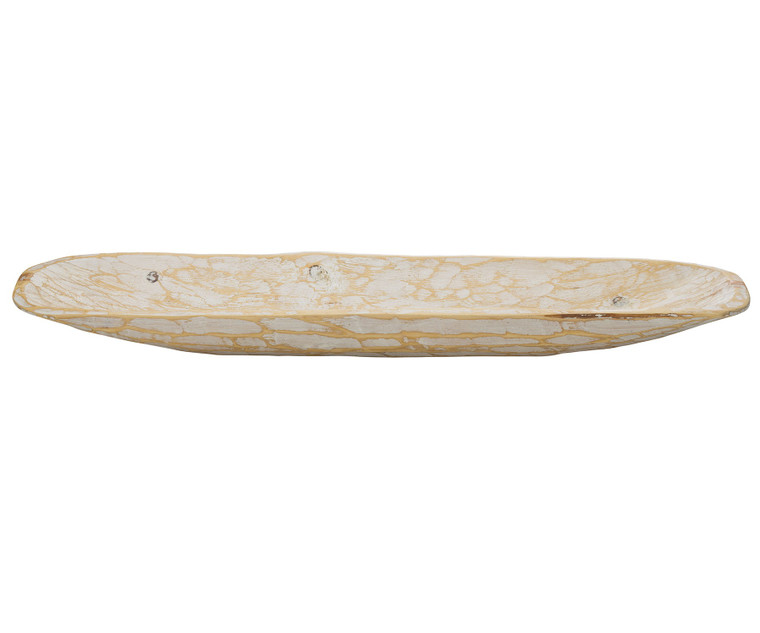 Homeroots Rustic White And Natural Handcarved Wide Oval Centerpiece Bowl 469165