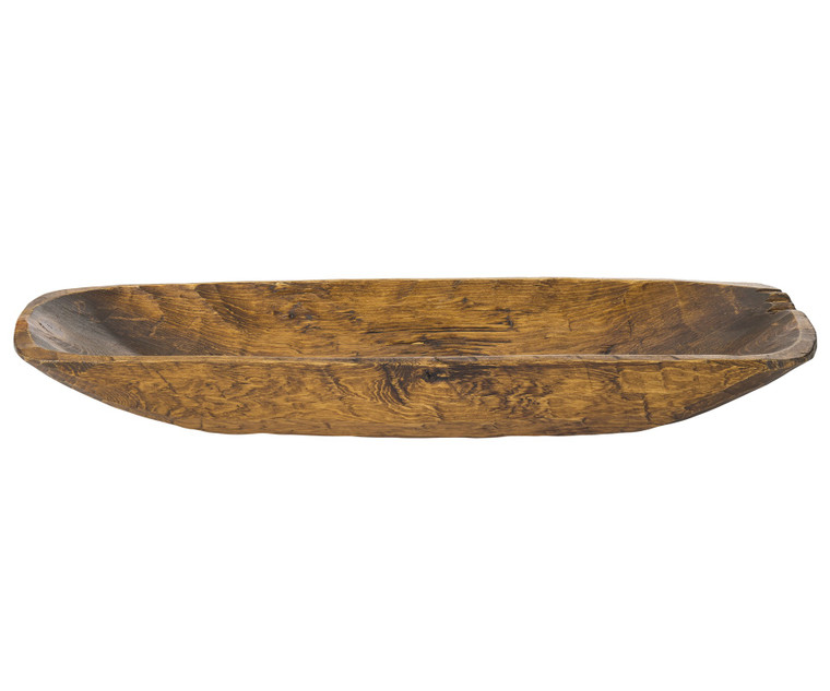 Homeroots Rustic Brown And Natural Handcarved Thin Oval Centerpiece Bowl 469168