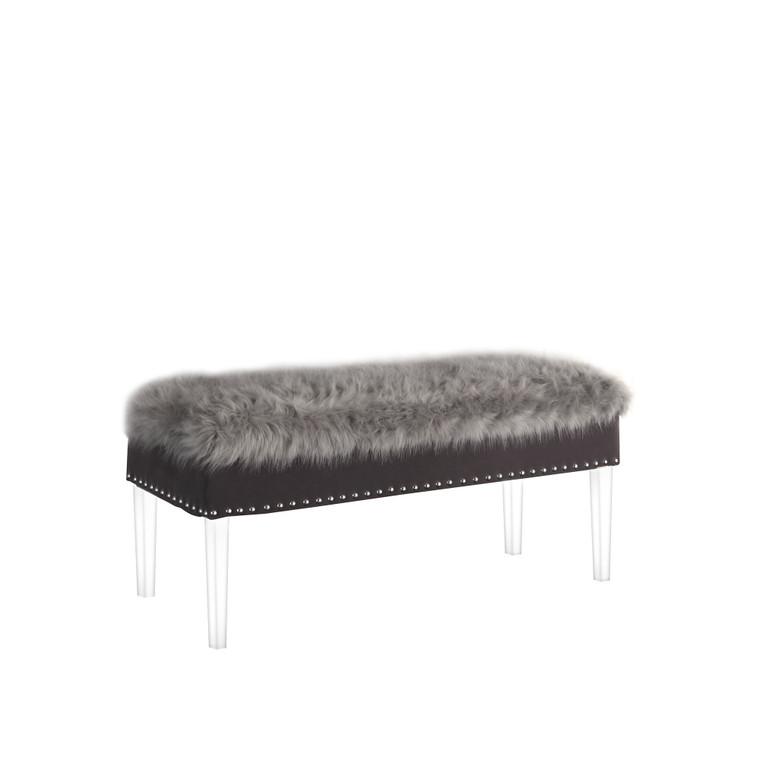 Homeroots Contemporary Chic Gray Faux Fur And Clear Acrylic Storage Bench 469297