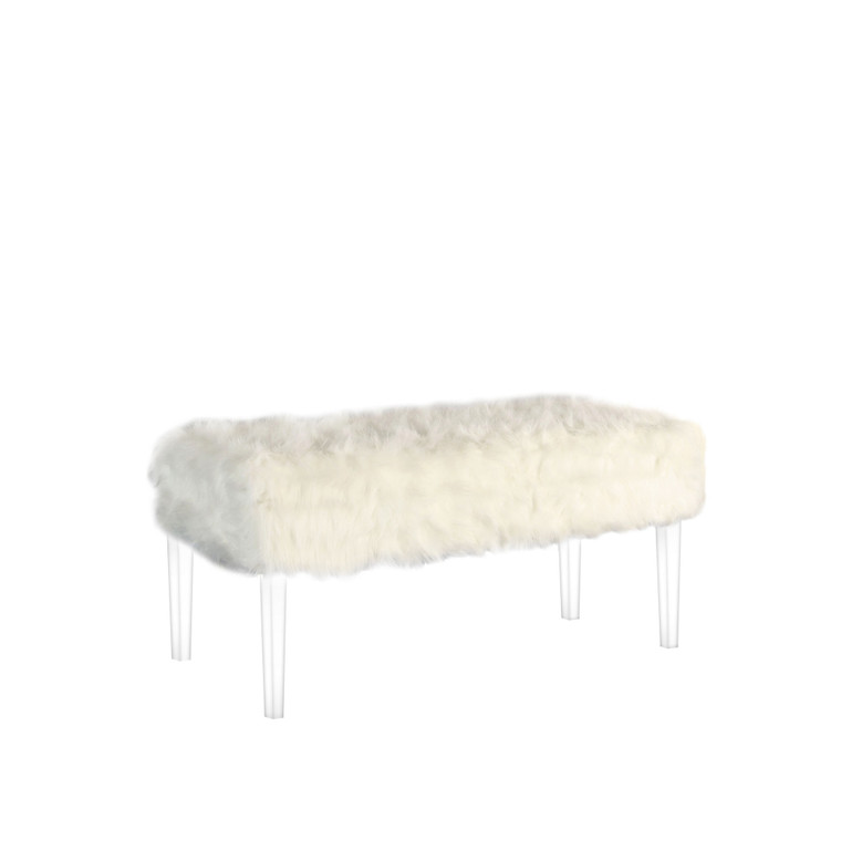 Homeroots Contemporary Chic White Faux Fur And Clear Acrylic Storage Bench 469298