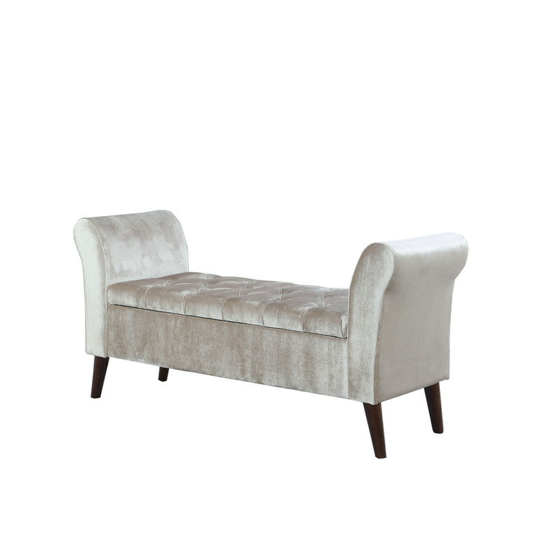 Homeroots Champagne Tufted Velvet Settee Storage Bench 469302