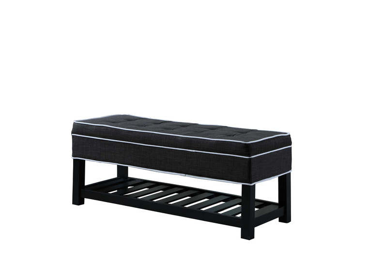 Homeroots Charcoal Gray Black And White Tufted Shoe Storage Bench 469377