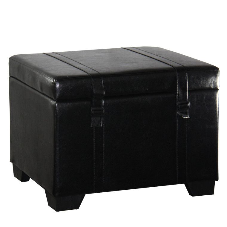 Homeroots Handsome Black Faux Leather Storage Stool Or Ottoman 469398